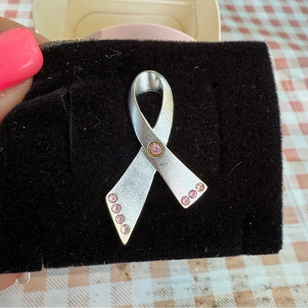 Avon Silver Brooch with Pink Accents NIB vintage 2000